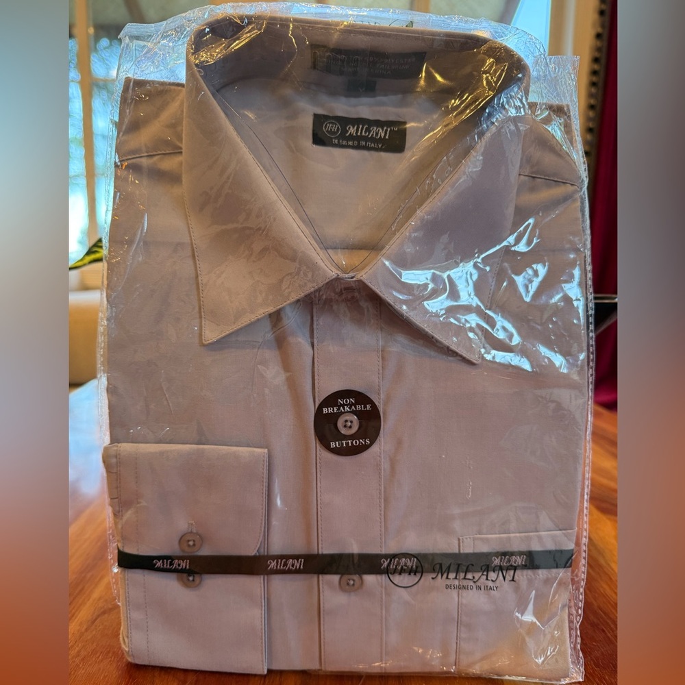 Milani Men's Elegant Gray Dress Shirt Designed In Italy Size 17.5” 32/33 NWT